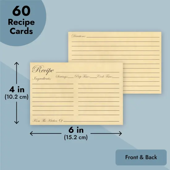 60-Pack Juvale Recipe Cards Double Sided, Bulk Pack Thick Vintage Index Cards 4x6 for Cooking, Baking and Kitchen Organization, Restaurants, Cafes, Diners, Recipes Brown {4}