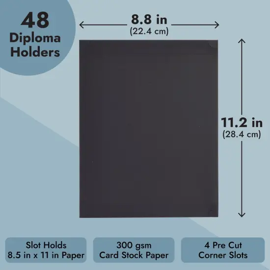 48 Pack Single Sided Award Certificate Holders - Bulk Certificate Holders for Graduation, Diploma, Employee Appreciation, Certification (fits 8.5x11, Black) {4}