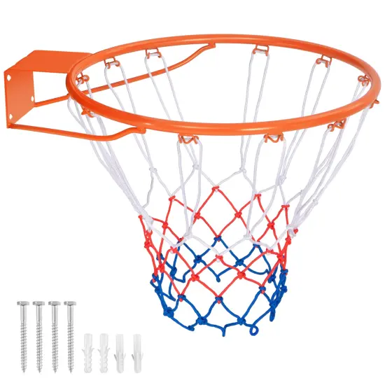15 Inch Basketball Rim Goal Replacement with All Weather Net and Metal Pipes Perfect for Indoor or Outdoor Black {7}