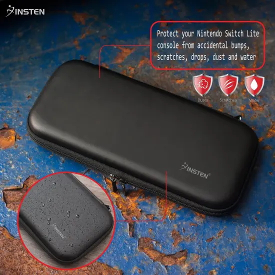 Carrying Case for Nintendo Switch Lite 2019 and Accessories - EVA Hard Shell Protective Carry Case Travel Bag with Wrist Strap, Game Slot (Black) {2}