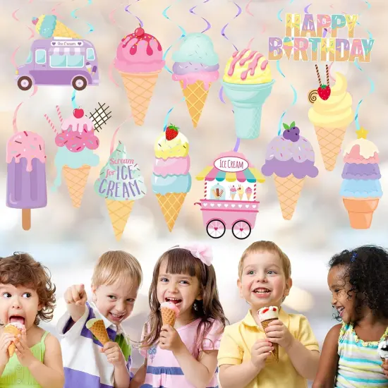 Ice Cream Party Hanging Swirls Ice Cream Birthday Party Decorations 20pcs Summer Ice Cream Party Hanging Decor Ice Cream Cone Swirls Streamer for Summer Theme Baby Shower Supplies {4}