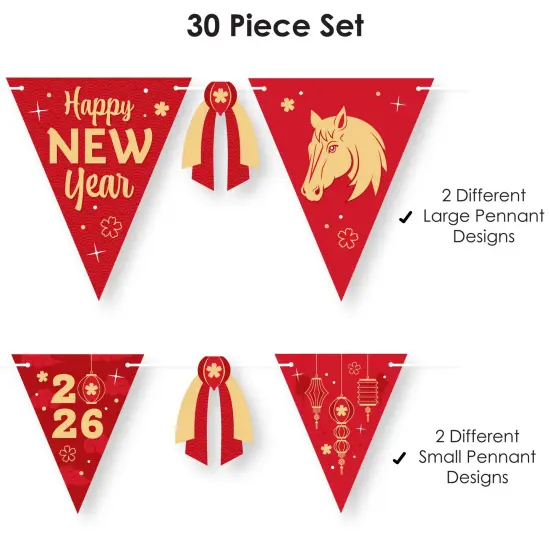 Big Dot of Happiness Lunar New Year - DIY 2026 Year of the Horse Party Pennant Garland Decoration - Triangle Banner - 30 Pieces {5}