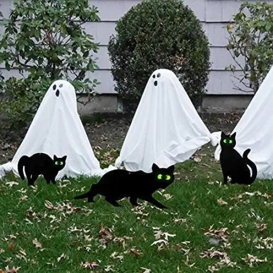 3 Pack Halloween Metal Black Cats with Reflective Eyes {4}