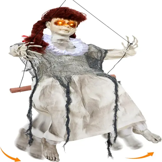 Outdoor Swinging White Doll with Creepy Sound Animatronics {5}