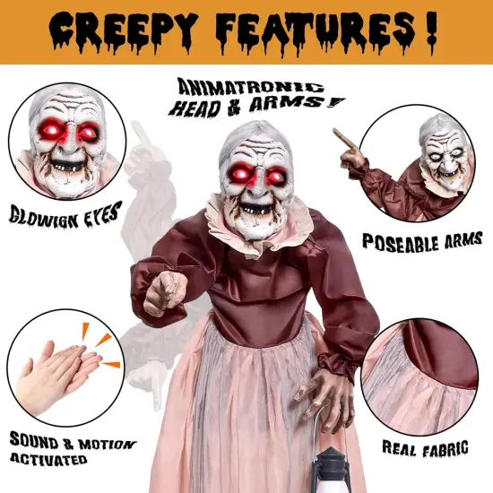 5FT Halloween Animatronics Life Size Witch Scary Prop {2}