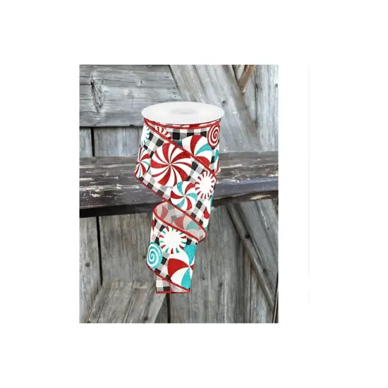 2.5" Peppermint Gingham Royal Ribbon: Black/White (10 Yards) {3}