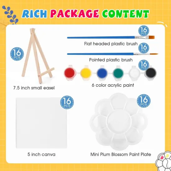 16 Set Mini Acrylic Paint Kit,5in Mini Stretched Canvas with 7.5in Easel {2}