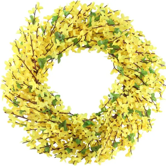 Spring Forsythia Wreath Yellow Flower Wreath Artificial Front Door Wreath with Grapevine Garland Greenery Wreath for Home Indoor Wall Farmhouse Outdoor Garden Office Wall Wedding Decor {5}