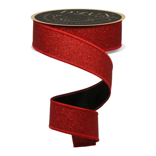 1.5" Fine Glitter Fused Back Ribbon: Red/Black (10 Yards) {1}
