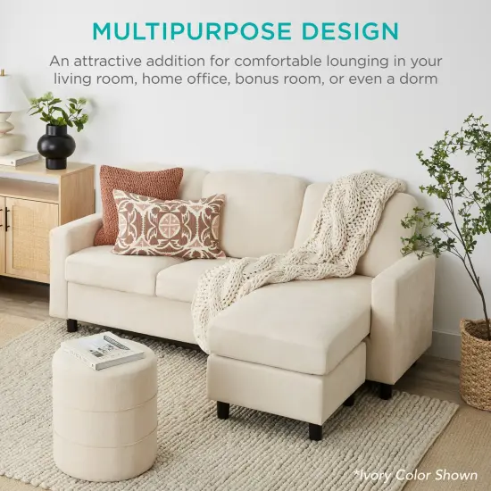 Best Choice Products Linen Sectional Sofa Couch w/ Chaise Lounge, Reversible Ottoman Bench Light Blue {3}