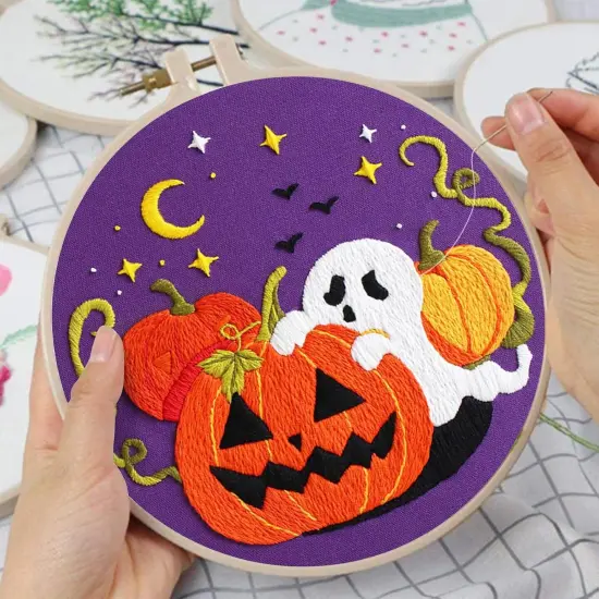 Halloween Embroidery Kits for Beginners Ghost Pumpkin DIY Cross Stitch Starter Craft Kits for Adults {3}