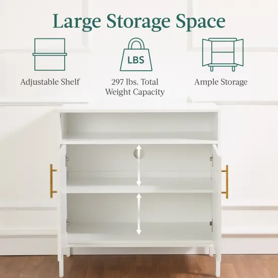 Best Choice Products Arched 2-Door Rattan Cabinet, Sideboard, Buffet, w/ Cord Cutout, Adjustable Storage Shelf White {5}