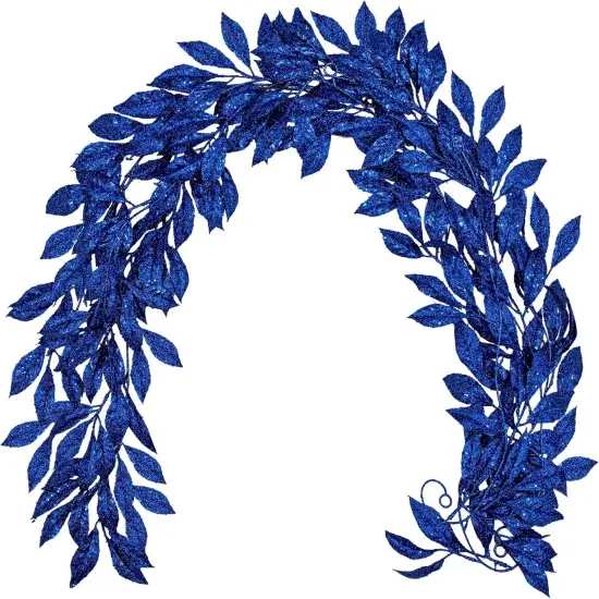 3 Pcs 6FT Christmas Garland Blue Glittered Artificial Magnolia Leaves {1}