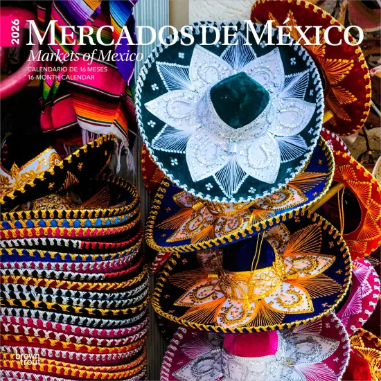 Mercados de Mexico | Markets of Mexico | 2026 12 x 24 Inch (Hanging) Monthly Square Wall Calendar | English/Spanish Bilingual | Plastic-Free {1}