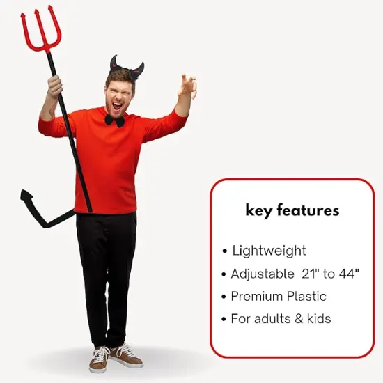 4E&rsquo;s Novelty 44" Devil Pitchfork &ndash; Collapsible Red & Black Plastic Trident Costume Accessory for Adults & Kids, Lightweight Demon Prop for Halloween Devil Cosplay, Party Dress-Up & Themed Events {4}