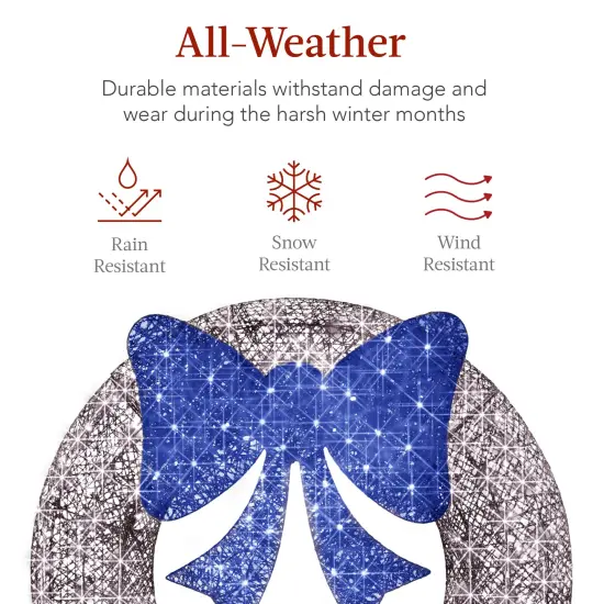 Best Choice Products 48in Pre-Lit Outdoor Christmas Wreath, LED Metal Holiday Décor w/ 140 Lights, Bow Silver/Blue {5}