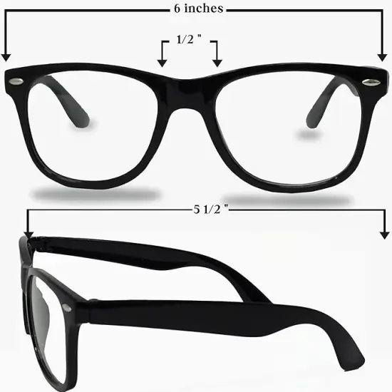 4E's Novelty Costume Glasses for Kids & Adults, Black Retro Nerd Eyeglasses with Clear Lenses, Fake Non-Prescription Glasses for Old Man, Teacher, 100 Days of School, Nerd, Hipster & Funny Costume Accessories {6}