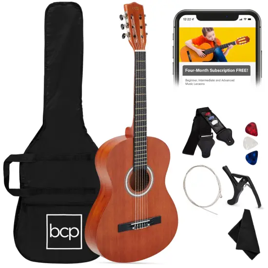 Best Choice Products 38in Beginner Acoustic Guitar Starter Kit w/ Gig Bag, Strap, Strings Natural Mahogany {1}