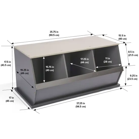 Badger Basket Three Bin Stackable Storage Cubby Charcoal/Gray {4}