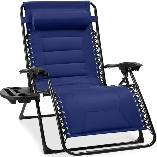Best Choice Products Oversized Padded Zero Gravity Chair, Folding Outdoor Patio Recliner w/ Side Tray Cobalt Blue {1}