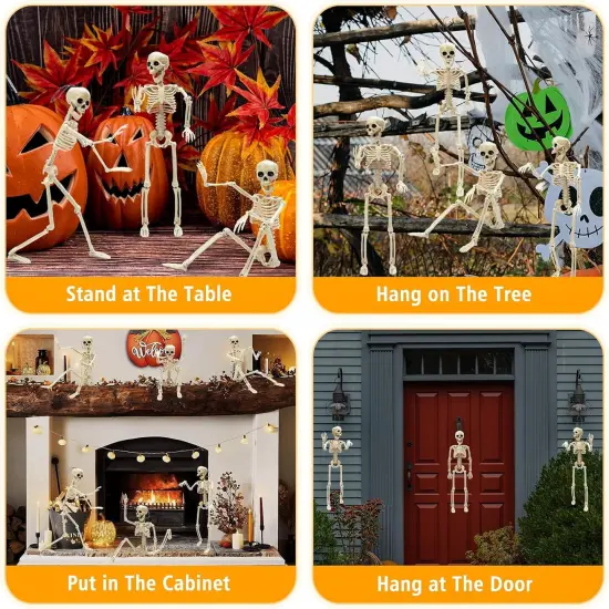 6 Packs Posable Halloween Skeleton, 16" Full Body Skeleton Decor {3}