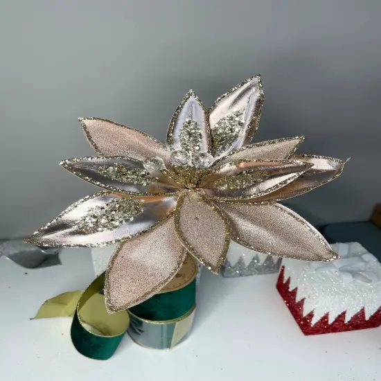 Elegant Rose Gold Poinsettia with Crystals and Glitter 12'' Set of 2 {5}
