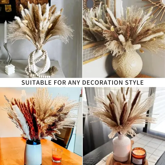 135Pcs Dried Pampas Grass Decor, Boho Home Decor, Mini Bunny Tails Dried Flowers, Fluffy Pompous Grass Bouquet {5}