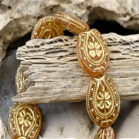 21x18mm Bronze Washed Translucent Orange Topaz Lucky Horseshoe Beads {3}