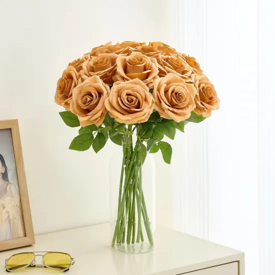 15pcs Terracotta Fake Roses Artificial Silk Flowers Faux Rose {3}