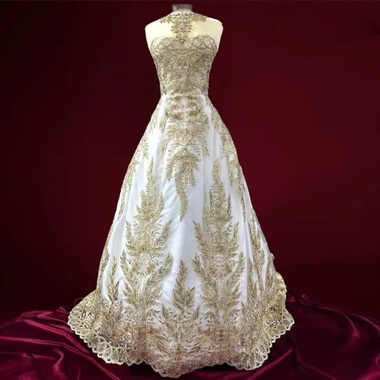 1 Yard Elegant White Beaded & Corded Embroidered Lace Fabric, 51" Wide, Bridal Fabrication for Gowns & D&eacute;cor Ivory {5}