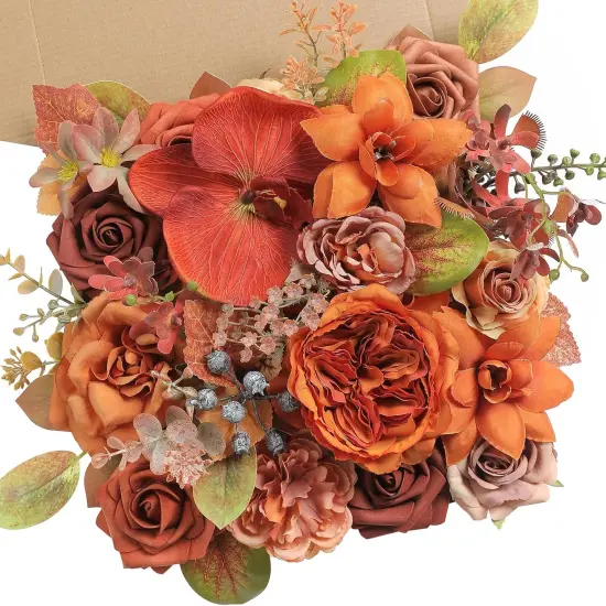Burnt Orange Artificial Flowers Set {1}