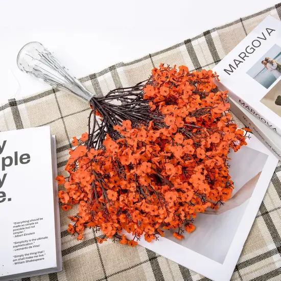 8 Bundles Artificial Babys Breath Flowers Bulk (Orange) {3}