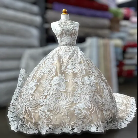 1 Yard Luxurious Corded and Sequined Bridal Lace Fabric Embroidered on 100% Polyester Net Mesh 54" Width Silver {7}