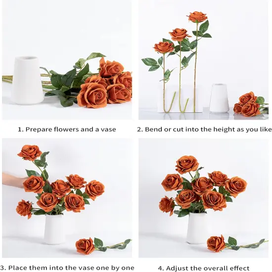 10pcs Silk Roses Artificial Flowers - Burnt Orange {5}