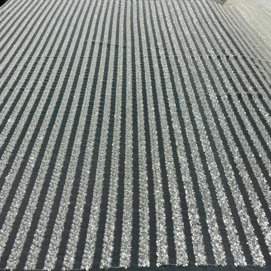 1 Yard Blush Beaded Lace Embroidered Fabric on Polyester Mesh, 54" Wide Off White Silver {4}