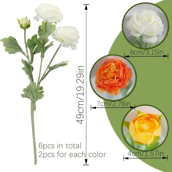 6 Pcs Artificial Flowers - Silk Peony Rose (Orange) {2}