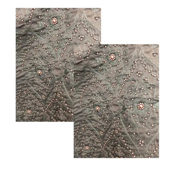 1 Yard Silk Embroidery with Pearls Fabric for Dresses and Couture 45 Inches Wide {3}