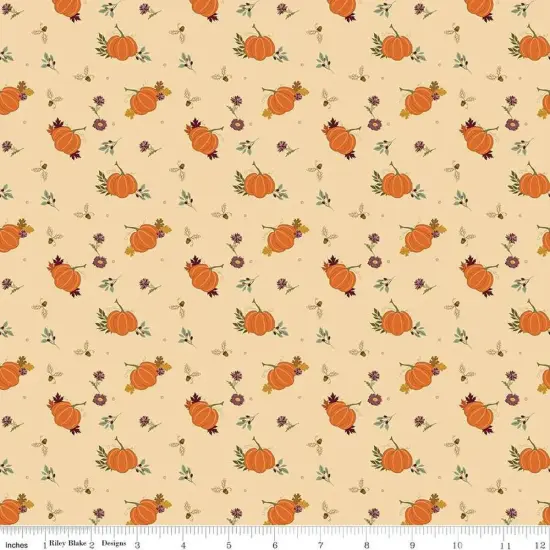 The Awe of Autumn Pumpkins Latte 43"/44" Fabric Per Yard {1}