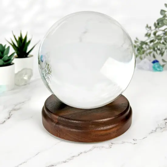Plymor Revolving Walnut Round Wood Display Base with Indented Circle to Hold Egg, Marble, Ball or Sphere, 5" W x 5" D x 1.125" H (2.5" Circle) {4}