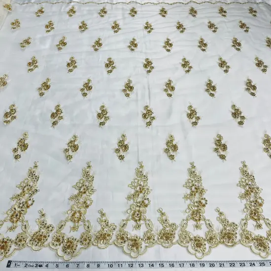 1 Yard Luxurious Beaded and Corded Bridal Lace Fabric for Wedding Dresses 54" Width Ivory {5}