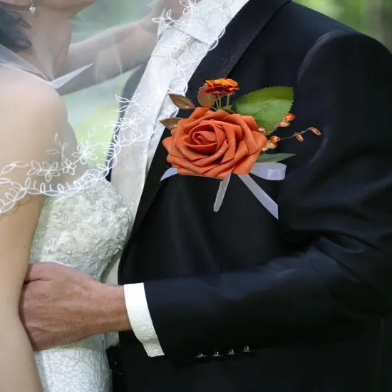 Burnt Orange Boutonniere for Men Wedding Set of 2,Groom and Best Man Boutonniere Aificial Flowers,Fall Vintage {2}