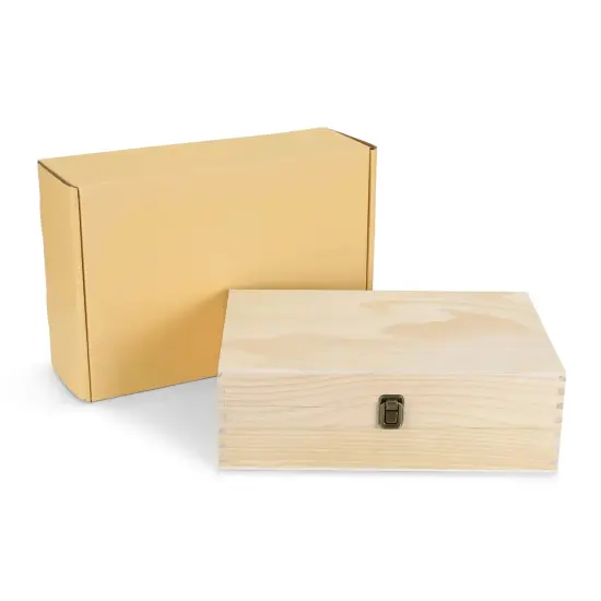 Makerflo XL Size Pine Wood Memory Box with Black Felt Inside and Hinged with Clasp of Front, Keepsake Wooden Box Ideal for Craft and Personalization (Laser Engraving, Epoxy, UV DTF, and Vinyl) {5}