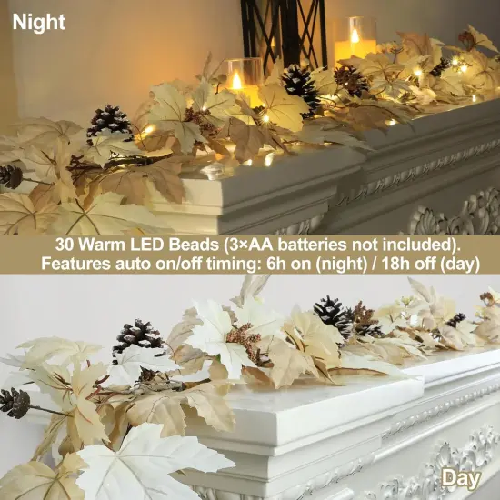 6 FT Fall Garland Maple Leaf with Lights {4}