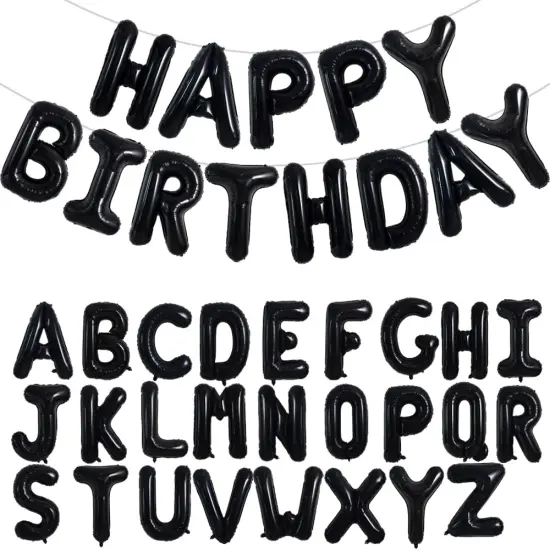 2 Sets A-Z Foil Letters Balloons & Black Happy Birthday Balloons {1}