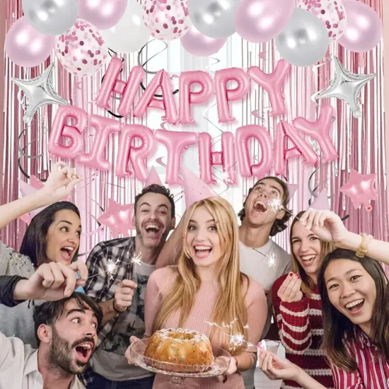 55 Pcs Happy Birthday Balloons - Pink {4}