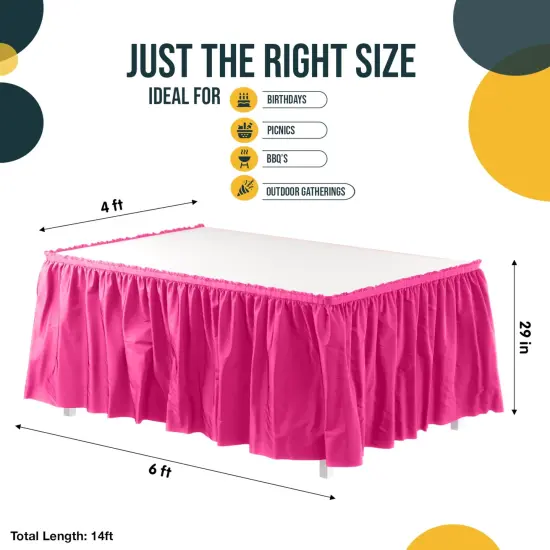 Ruffle Disposable Table Skirt 14 Ft Long Pleated Table Skirts with Adhesive Strip &ndash; Fits 6ft+ Rectangle or Round Tables &ndash; Ideal for Birthday Parties, Gender Reveal, Baby Showers & Event Decorations 6 pack by Exquisite Hot Pink {4}