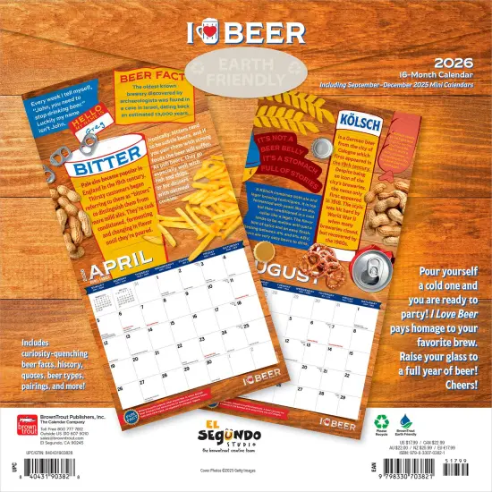 I Love Beer | 2026 12 x 24 Inch (Hanging) Monthly Square Wall Calendar | Plastic-Free {2}