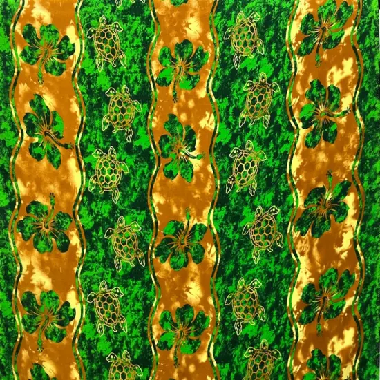 1 Yard Hibiscus Sea Turtle Rayon Challis Fabric 36" L x 45" W Green & Gold {1}