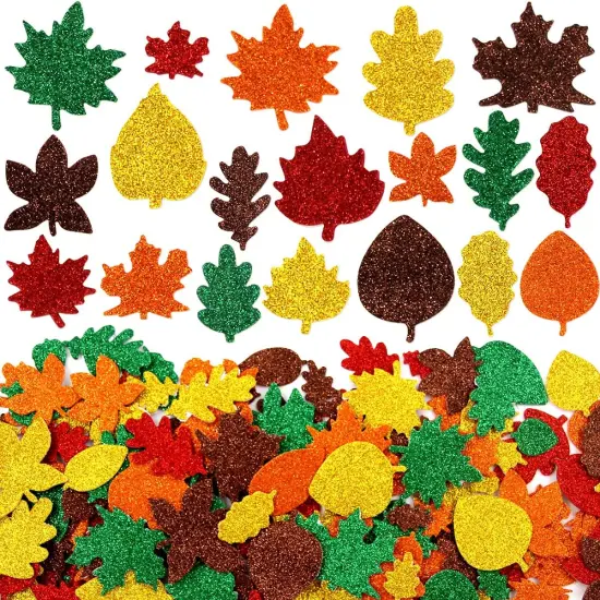 Leaf Glitter Stickers Fall Maple Leaf -Multicolor {1}