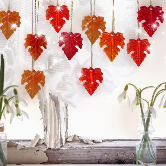 2Pcs Fall Glass Maple Leaf Ornaments {2}